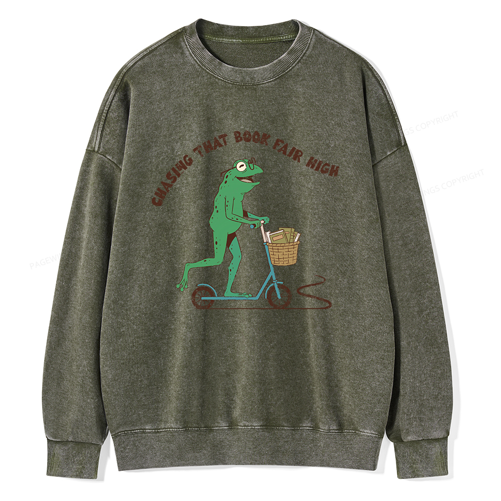 Pagewings Chasing That Book Fair High Unisex Washed Sweatshirt