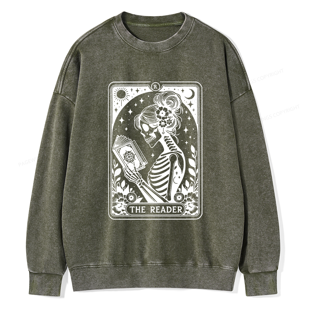 Pagewings Tarot Lover Gift Halloween Skeleton Tee Unisex Washed Sweatshirt