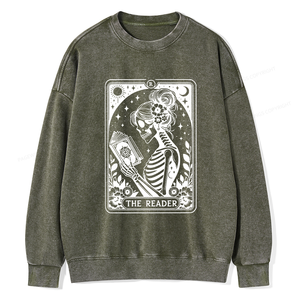 Pagewings Tarot Lover Gift Halloween Skeleton Tee Unisex Washed Sweatshirt