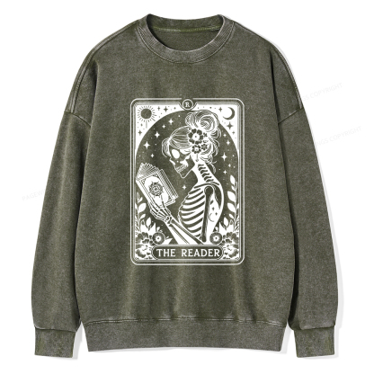 Pagewings Tarot Lover Gift Halloween Skeleton Tee Unisex Washed Sweatshirt