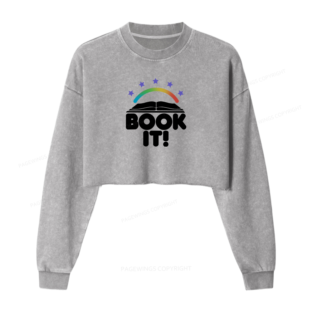 Pagewings Book It Women Washed Crop Sweatshirt