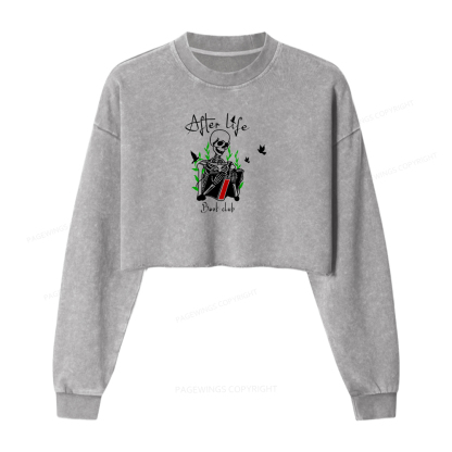 Pagewings Afterlife Book Club Women Washed Crop Sweatshirt