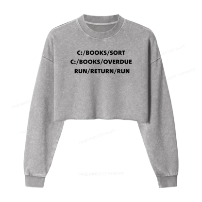 Pagewings Books Sort Books Overdue Women Washed Crop Sweatshirt