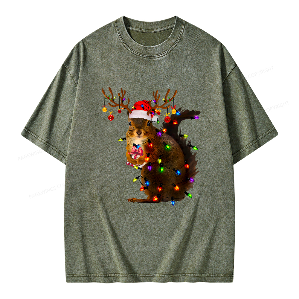 Pagewings Christmas Squirrel Lights Unisex Washed T-shirt