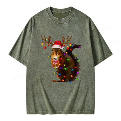 Pagewings Christmas Squirrel Lights Unisex Washed T-shirt