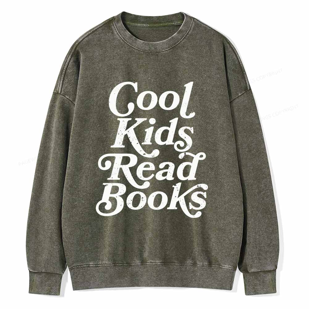 Pagewings Cool Kids Read Books Unisex Washed Sweatshirt