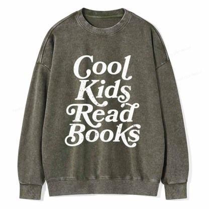 Pagewings Cool Kids Read Books Unisex Washed Sweatshirt