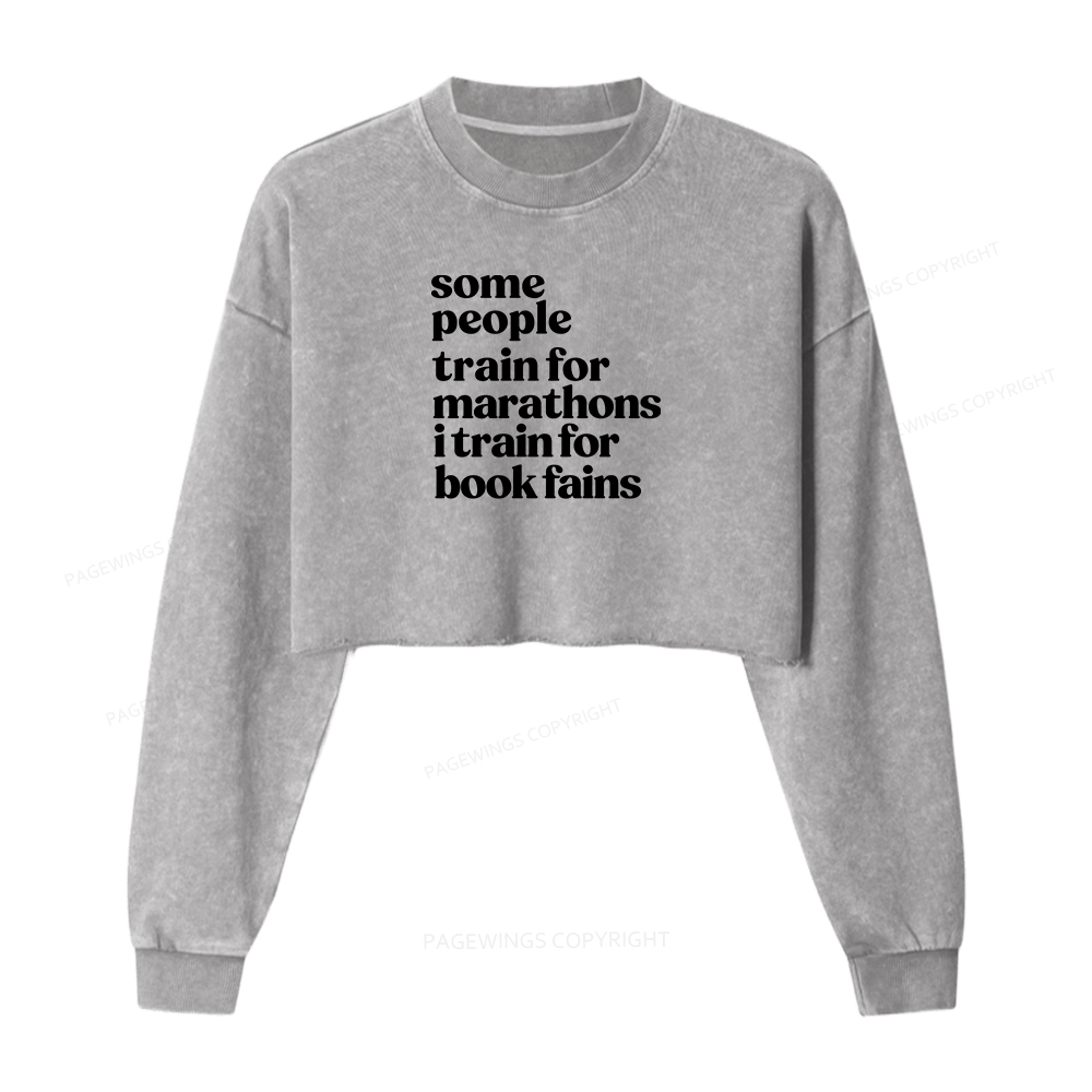 Pagewings I Train For Book Fairs Women Washed Crop Sweatshirt