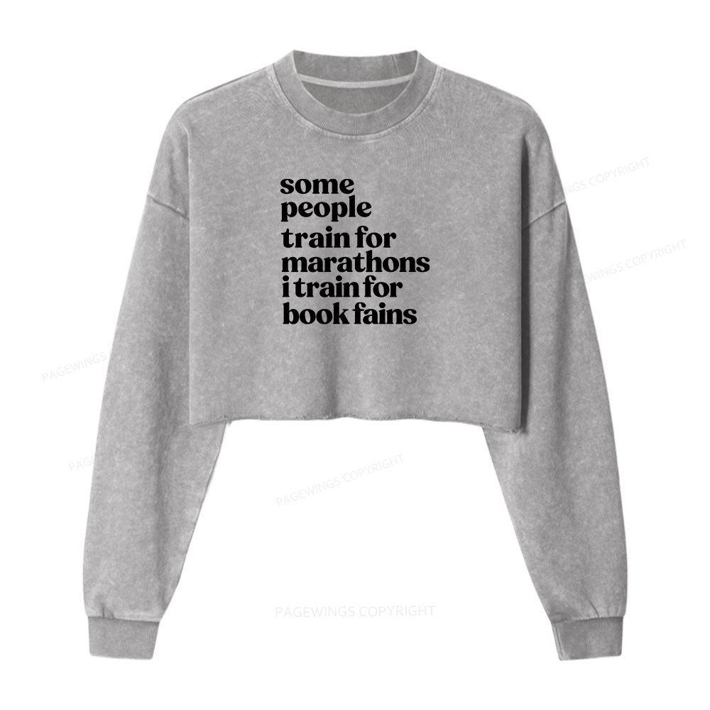 Pagewings I Train For Book Fairs Women Washed Crop Sweatshirt