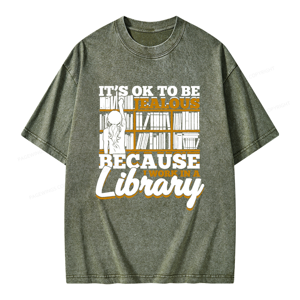 Pagewings Because I Work In A Library Unisex Washed T-shirt