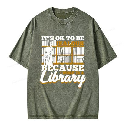 Pagewings Because I Work In A Library Unisex Washed T-shirt