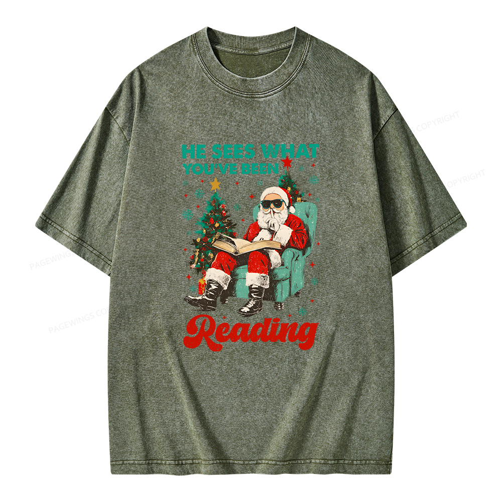Pagewings Christmas Reading Unisex Washed T-shirt
