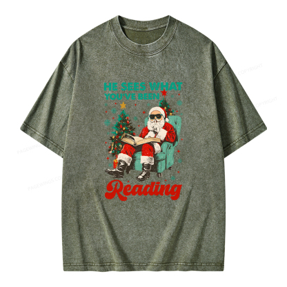 Pagewings Christmas Reading Unisex Washed T-shirt