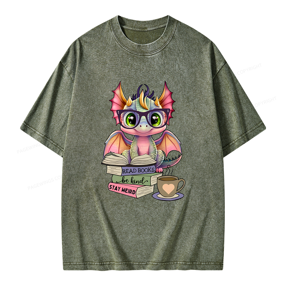 Pagewings Cute Dragon Reading Unisex Washed T-shirt