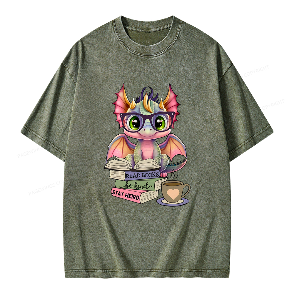 Pagewings Cute Dragon Reading Unisex Washed T-shirt