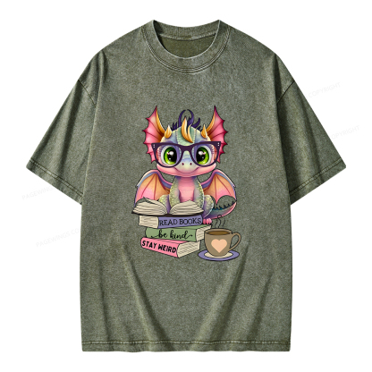 Pagewings Cute Dragon Reading Unisex Washed T-shirt