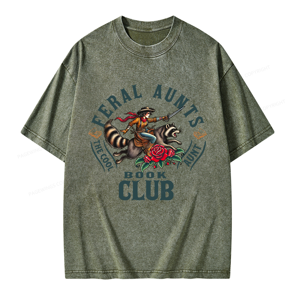 Pagewings Feral Aunt Social Book Club Unisex Washed T-shirt