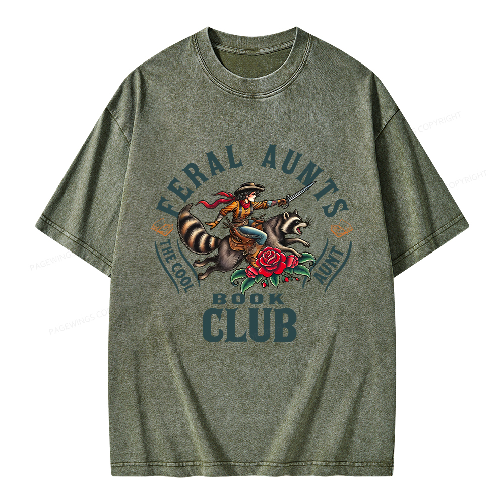 Pagewings Feral Aunt Social Book Club Unisex Washed T-shirt