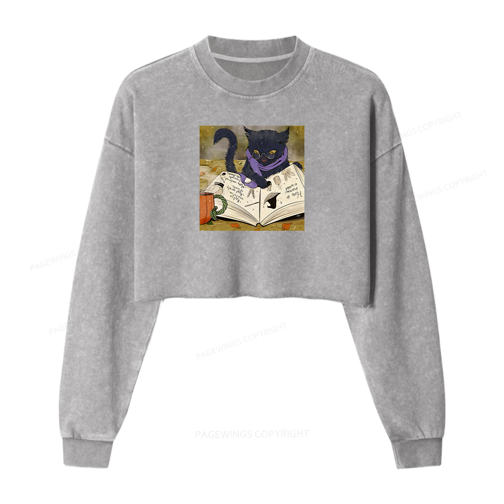 Pagewings Magic Book Lover Women Washed Crop Sweatshirt