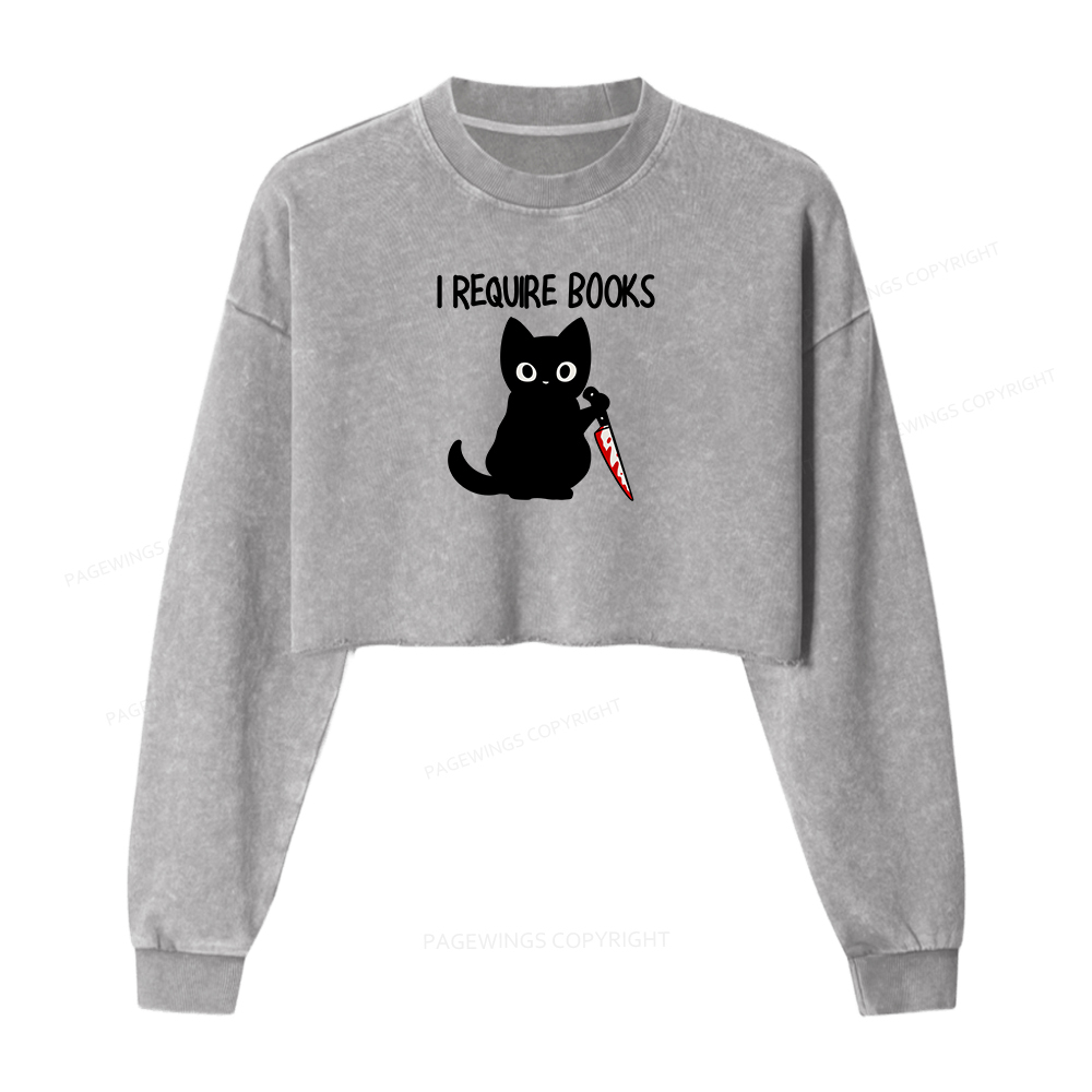 Pagewings I Require Books Women Washed Crop Sweatshirt