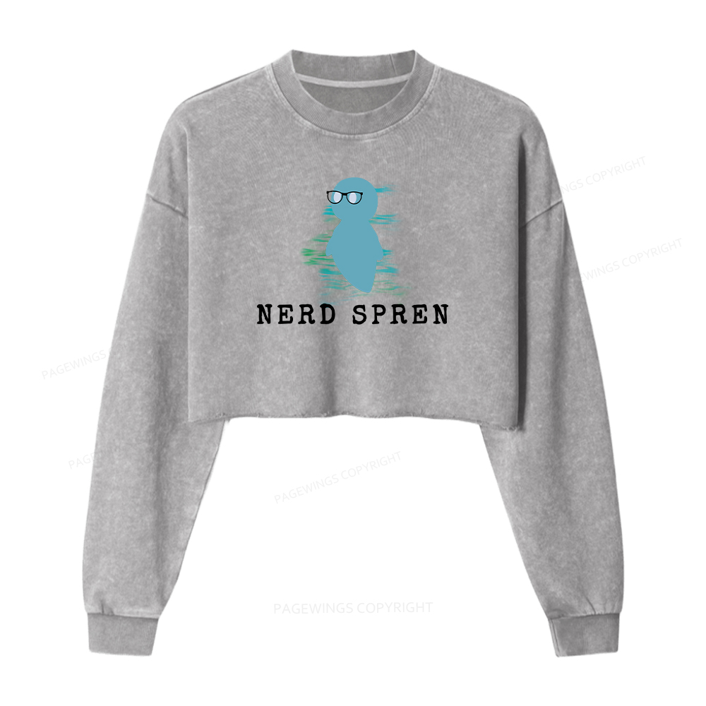 Pagewings Nerd Spren Women Washed Crop Sweatshirt