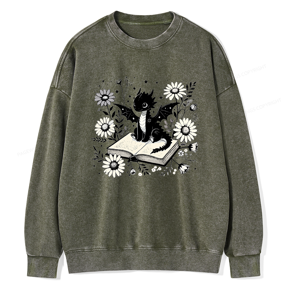 Pagewings Bookworm Dragon Unisex Washed Sweatshirt