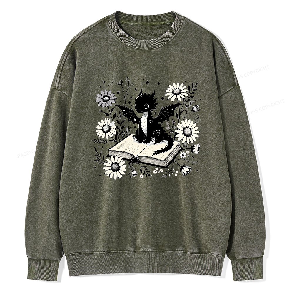 Pagewings Bookworm Dragon Unisex Washed Sweatshirt