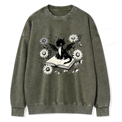 Pagewings Bookworm Dragon Unisex Washed Sweatshirt