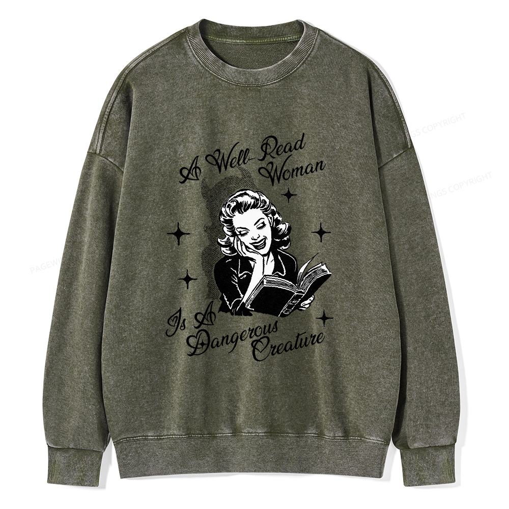 Pagewings A Well Read Woman Is A Dangerous Creature Unisex Washed Sweatshirt