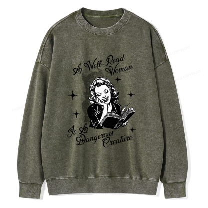 Pagewings A Well Read Woman Is A Dangerous Creature Unisex Washed Sweatshirt