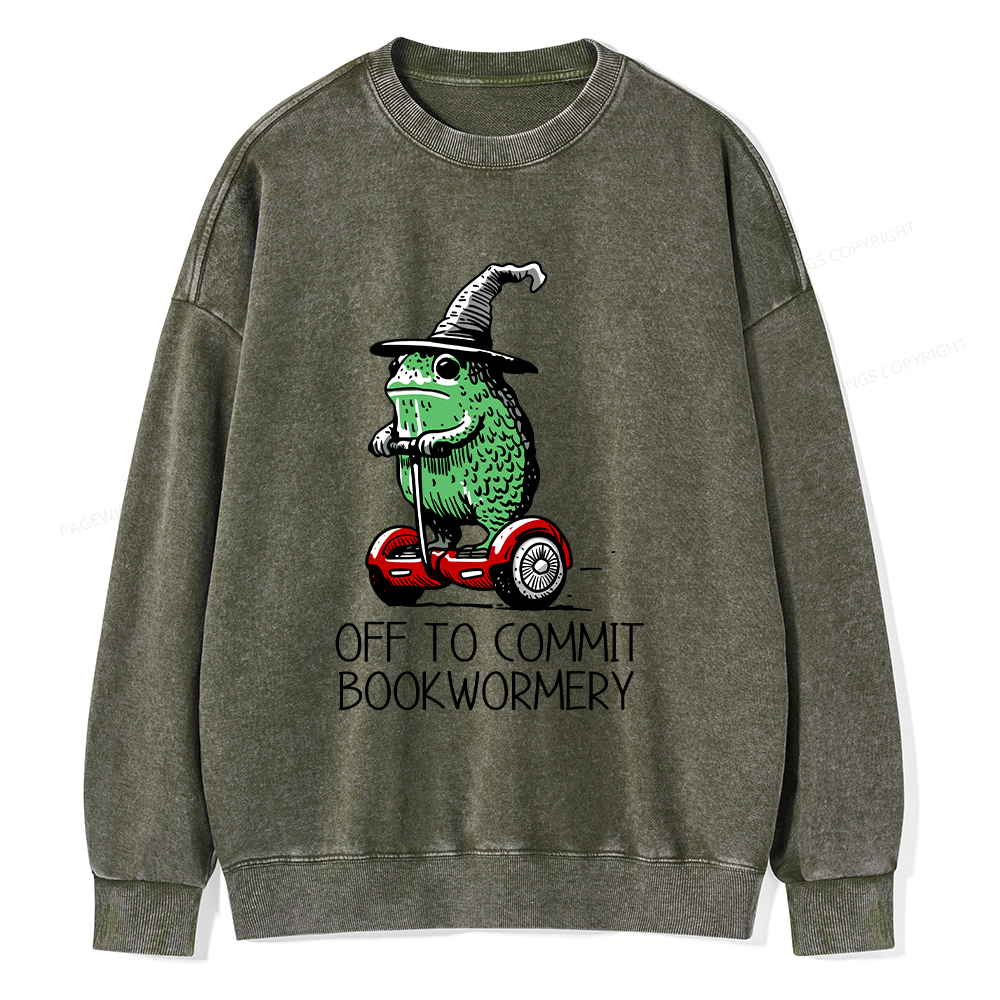 Pagewings Off To Commit Bookwormery Unisex Washed Sweatshirt