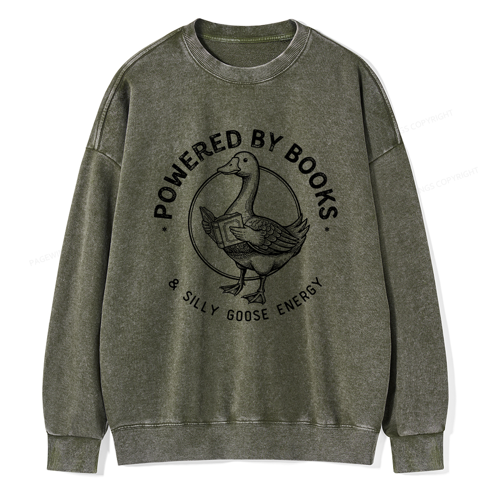 Pagewings Powered By Books & Silly Goose Energy Unisex Washed Sweatshirt