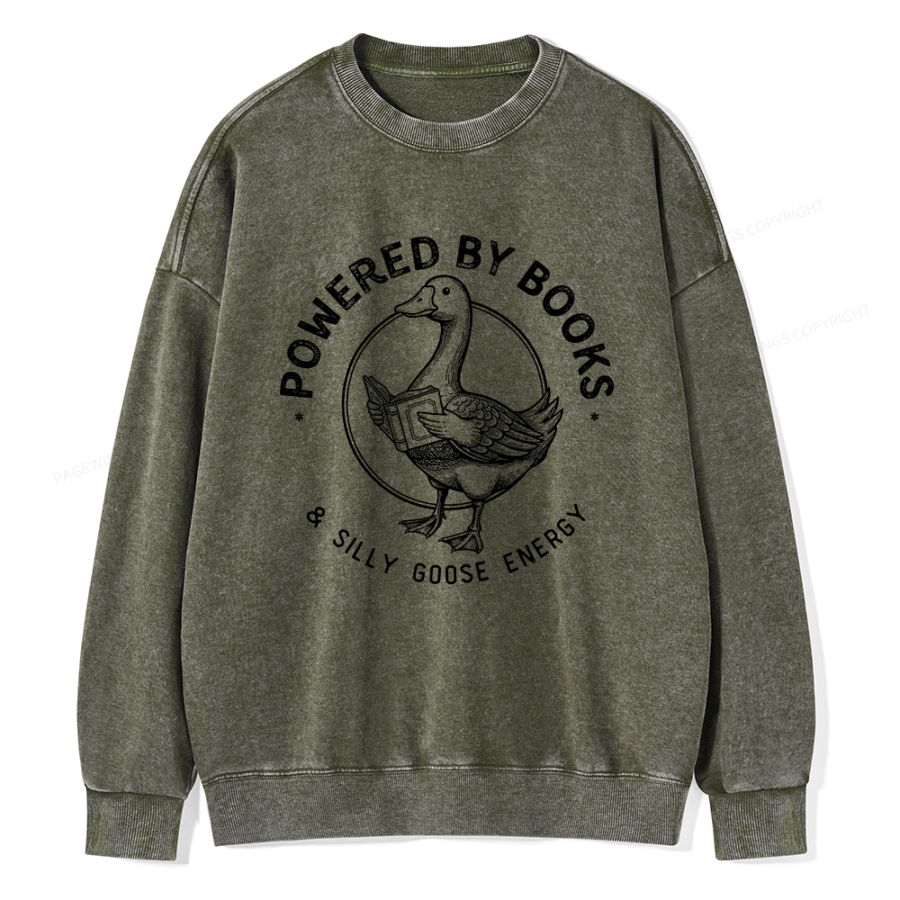 Pagewings Powered By Books & Silly Goose Energy Unisex Washed Sweatshirt