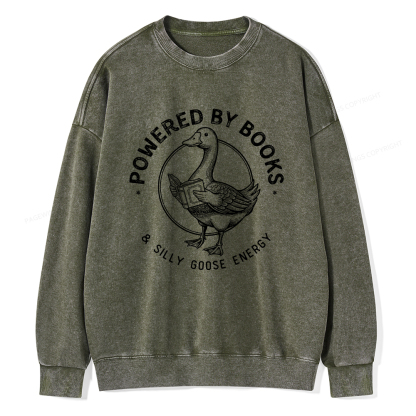 Pagewings Powered By Books & Silly Goose Energy Unisex Washed Sweatshirt
