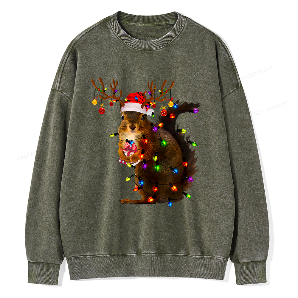 Pagewings Christmas Squirrel Lights Unisex Washed Sweatshirt