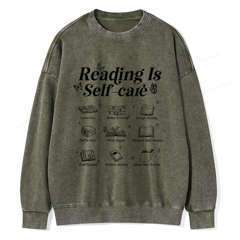 Pagewings Reading Is Self Care Unisex Washed Sweatshirt