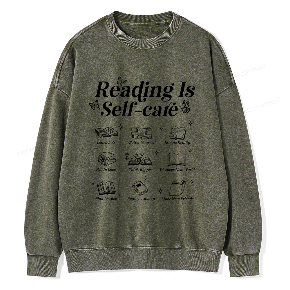 Pagewings Reading Is Self Care Unisex Washed Sweatshirt