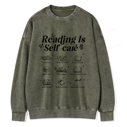 Pagewings Reading Is Self Care Unisex Washed Sweatshirt