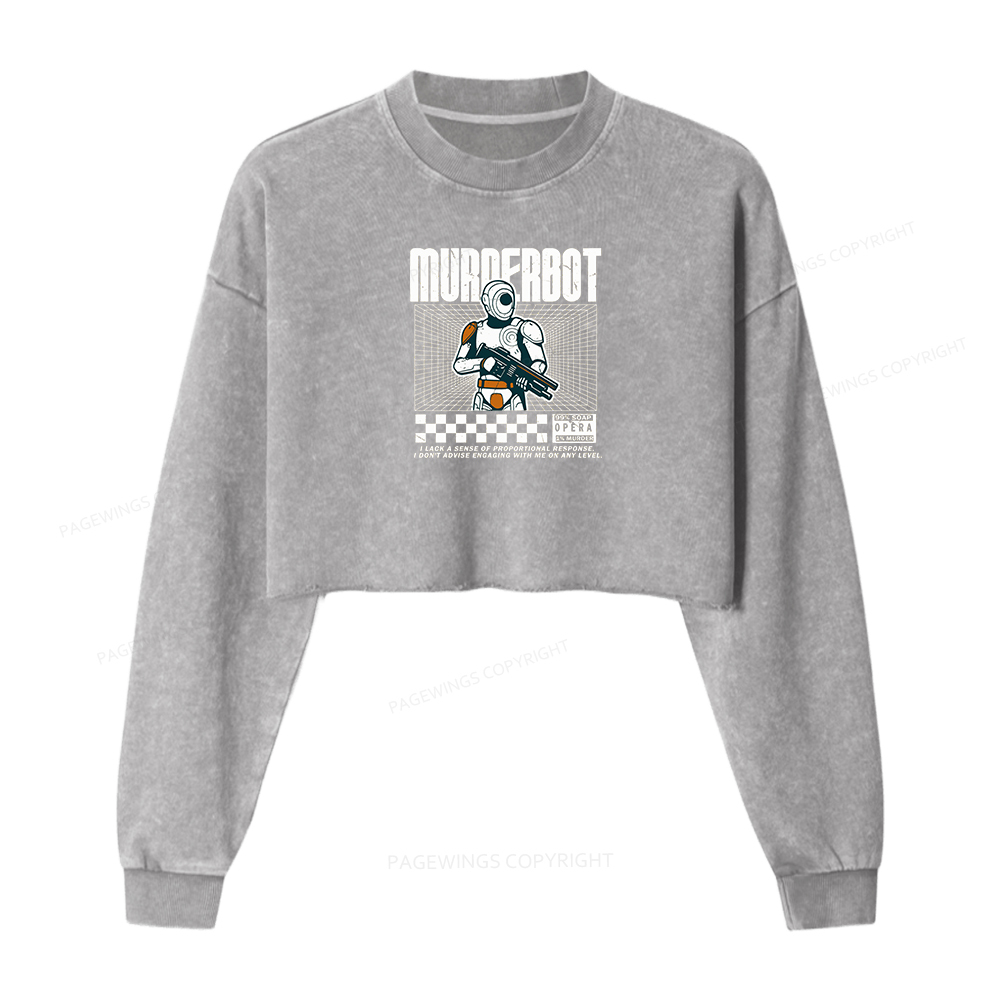 Pagewings Murderbot Women Washed Crop Sweatshirt