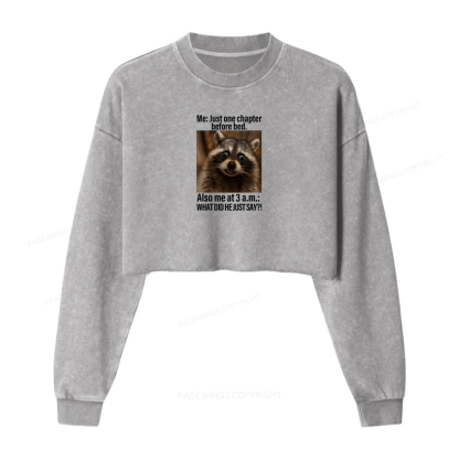 Pagewings Just One Chapter Before Bed. Women Washed Crop Sweatshirt