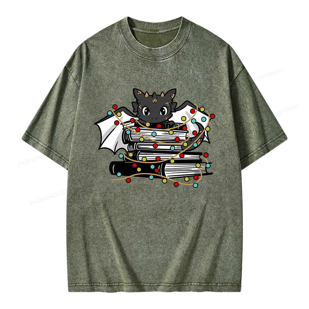Pagewings Cute Book Dragon Holiday Unisex Washed T-shirt