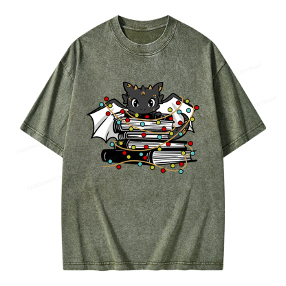 Pagewings Cute Book Dragon Holiday Unisex Washed T-shirt