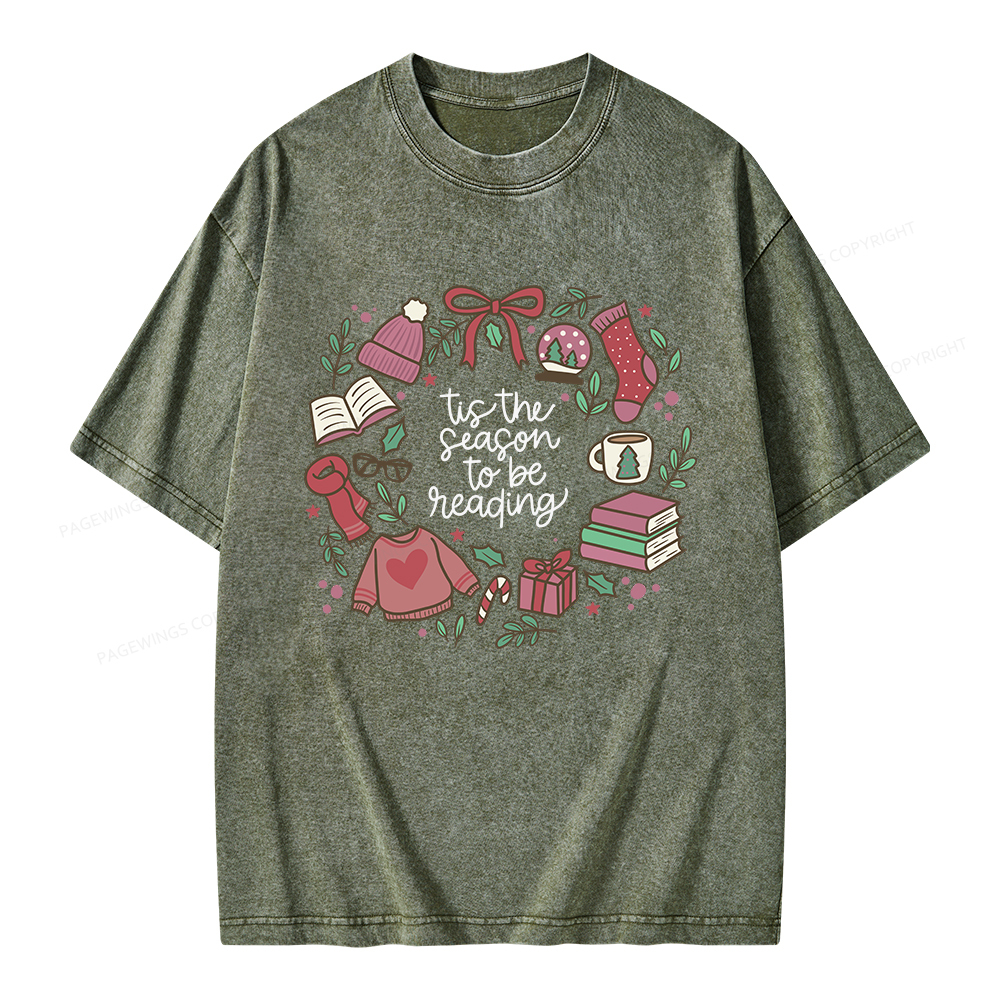 Pagewings Tis The Season To Be Reading Unisex Washed T-shirt