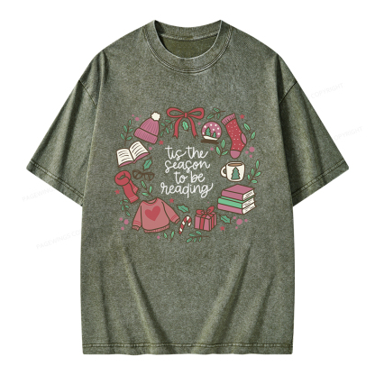 Pagewings Tis The Season To Be Reading Unisex Washed T-shirt