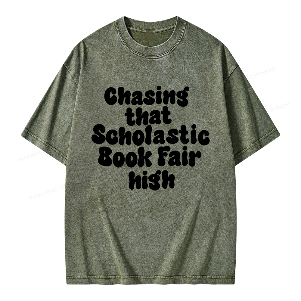 Pagewings Chasing That Scholastic Book Fair High Unisex Washed T-shirt