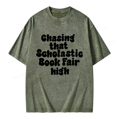 Pagewings Chasing That Scholastic Book Fair High Unisex Washed T-shirt
