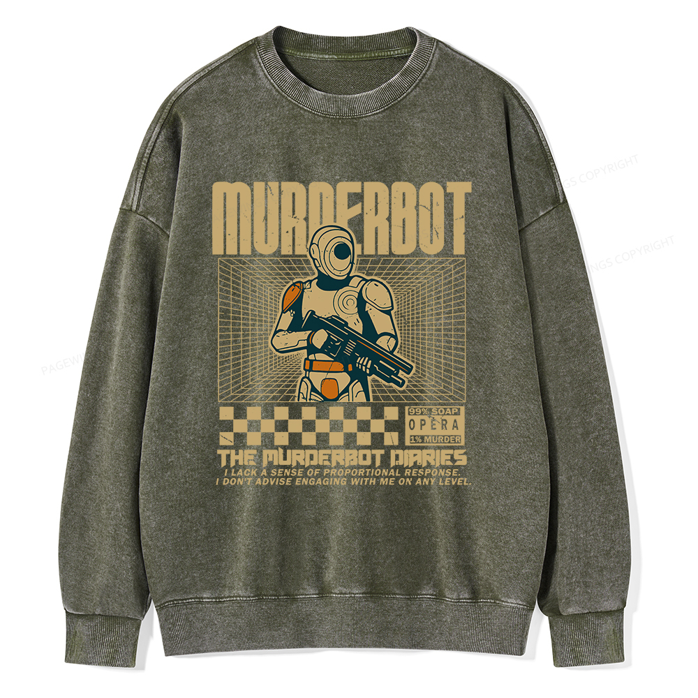 Pagewings Murderbot Unisex Washed Sweatshirt