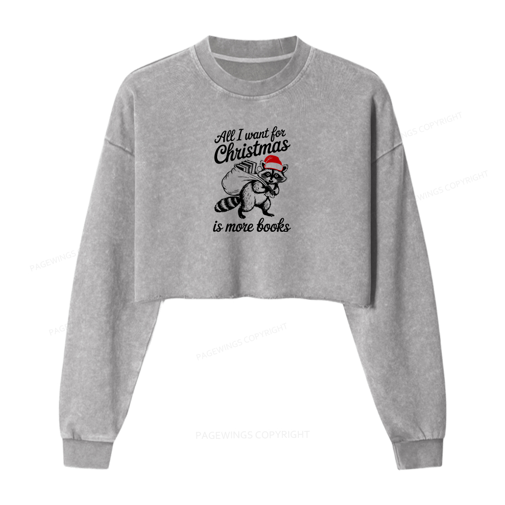 Pagewings Christmas Bookish Women Washed Crop Sweatshirt