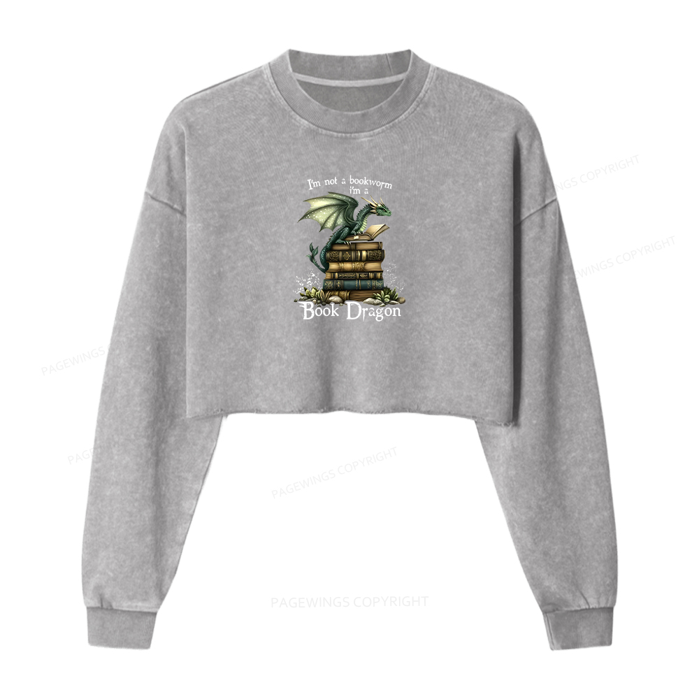Pagewings Book Dragon Women Washed Crop Sweatshirt