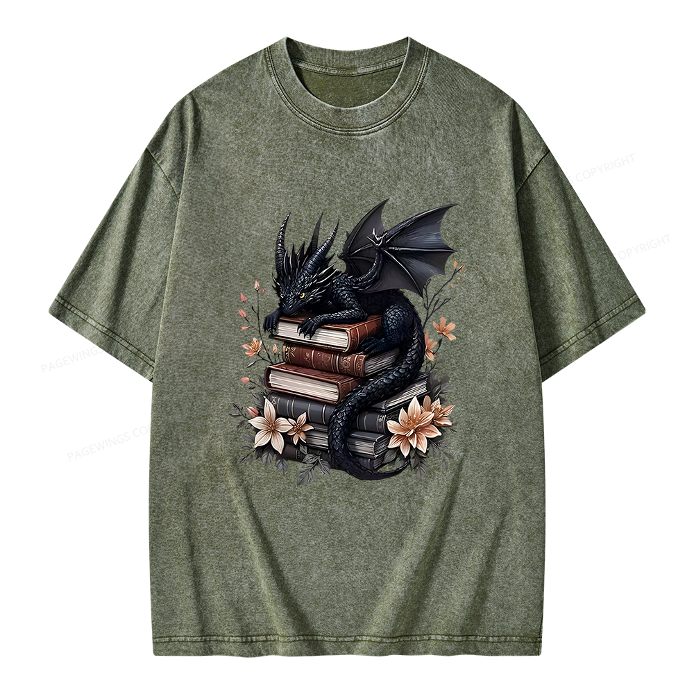 Pagewings Black Dragon Book Unisex Washed T-shirt